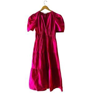 Ces Femme Pink Tiered Puff Sleeve Maxi Dress Size M Medium